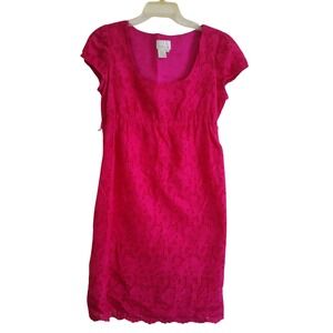 Donna Morgan Eyelet Lace Dress Womens 6 Pink Silk Blend Empire Waist Cocktail